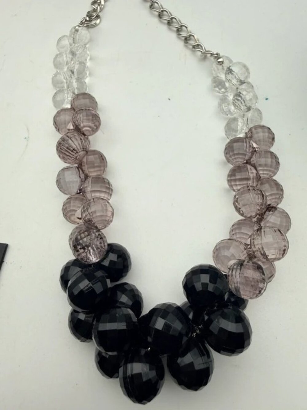 Faceted Acrylic Bead Statement Necklace Black Lavender Clear Chunky Adjustable - Picture 3 of 5